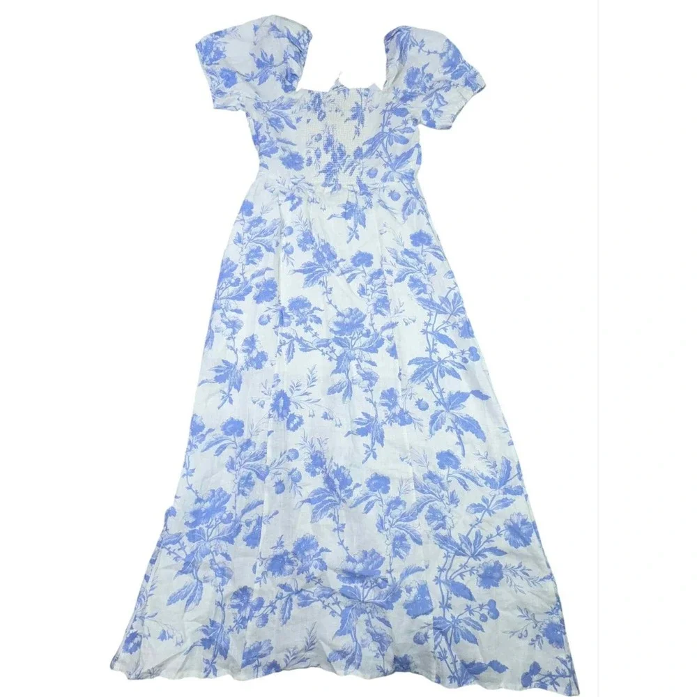 & OTHER‎ STORIES Blue White Floral Maxi Dress Linen Size 4 Cottagecore NEW - Picture 6 of 14